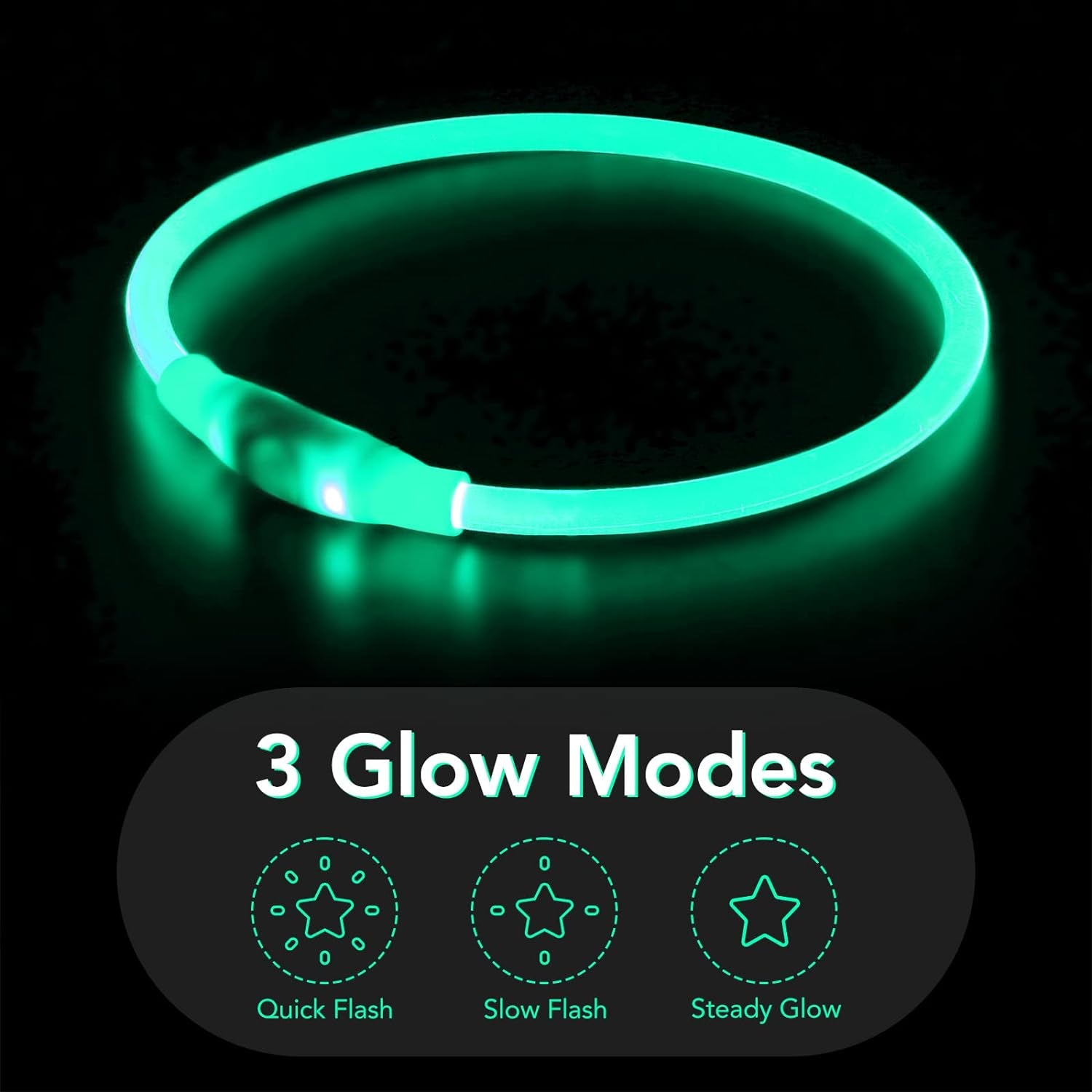 LED Dog Collar Light up Dog Collars 1 Count USB Rechargeable TPU Glow Safety Basic Dog Collars for Large Medium Small Dogs (Cyan)